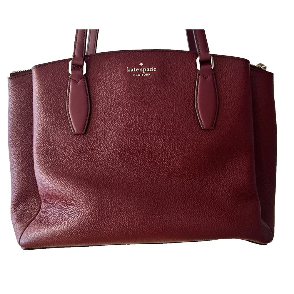 Kate Spade New York Leila Triple Compartment Handbag Tote Cherrywood Pebbled NEW